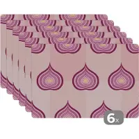 KitchenYeah Placemat - Placemats kunststof - Paars - Patronen - Uien - 45x30 cm - 6 stuks - Hittebestendig - Anti-Slip - Onderlegger - Afneembaar