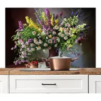 KitchenYeah Spatscherm keuken 120x80 cm - Kookplaat achterwand Stilleven - Boeket - Bloemen - Muurbeschermer - Spatwand fornuis - Hoogwaardig aluminium