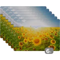 KitchenYeah Placemat - Placemats kunststof - Zonnebloem - Zon - Wolken - 45x30 cm - 6 stuks - Hittebestendig - Anti-Slip - Onderlegger - Afneembaar