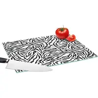 KitchenYeah Glazen Snijplank - 39x28 - Tijgerprint - Zwart - Wit - Dieren - Patronen - Snijplanken Glas