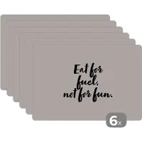 KitchenYeah Placemat - Placemats kunststof - Quotes - Fun - Spreuken - Eat for fuel, not for fun - Eten - 45x30 cm - 6 stuks - Hittebestendig - Anti-Slip - Onderlegger - Afneembaar