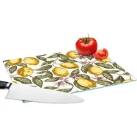 KitchenYeah Glazen Snijplank - 28x20 - Patroon - Bloemen - Citroenen - Citrus - Snijplanken Glas