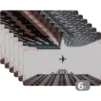 KitchenYeah Placemats - Vliegtuig - Skyscraper - Stad - Downtown - Onderleggers placemat - Onderlegger - Placemat - 45x30 cm - 6 stuks