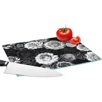 KitchenYeah Glazen Snijplank - 28x20 - Rozen - Zwart Wit - Patronen - Snijplanken Glas