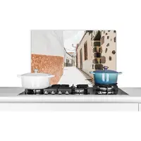KitchenYeah Spatscherm keuken 70x50 cm - Kookplaat achterwand Huis - Wit - Oranje - Muurbeschermer - Spatwand fornuis - Hoogwaardig aluminium