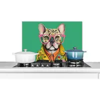 KitchenYeah Spatscherm keuken 60x40 cm - Kookplaat achterwand Bulldog - Bril - Design - Hond - Dieren - Muurbeschermer - Spatwand fornuis - Hoogwaardig aluminium