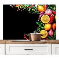 KitchenYeah Spatscherm keuken 120x80 cm - Kookplaat achterwand Citroenen - Peper - Kruiden - Graffiti - Verf - Abstract - Muurbeschermer - Spatwand fornuis - Hoogwaardig aluminium