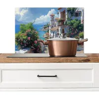 KitchenYeah Spatscherm keuken 70x50 cm - Kookplaat achterwand Huizen - Zee - Bomen - Bloemen - Muurbeschermer - Spatwand fornuis - Hoogwaardig aluminium