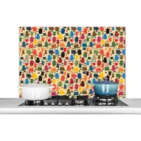 KitchenYeah Spatscherm keuken 100x65 cm - Kookplaat achterwand Patronen - Koffie - Theepot - Retro - Muurbeschermer - Spatwand fornuis - Hoogwaardig aluminium