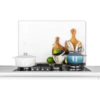 KitchenYeah Spatscherm keuken 80x55 cm - Kookplaat achterwand Snijplank - Keukengerei - Bestek - Muurbeschermer - Spatwand fornuis - Hoogwaardig aluminium