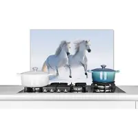 KitchenYeah Spatscherm keuken 60x40 cm - Kookplaat achterwand Winter - Paarden - Sneeuw - Muurbeschermer - Spatwand fornuis - Hoogwaardig aluminium