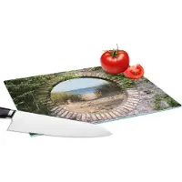 KitchenYeah Glazen Snijplank - 28x20 - Doorkijk - Strand - Duin - Zomer - Snijplanken Glas