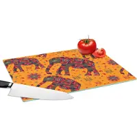 KitchenYeah Glazen Snijplank - 39x28 - Olifant - Ornament - Bloemen - Patroon - Snijplanken Glas