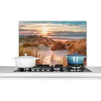 KitchenYeah Spatscherm keuken 90x60 cm - Kookplaat achterwand Duin - Planten - Zonsondergang - Strand - Zee - Muurbeschermer - Spatwand fornuis - Hoogwaardig aluminium