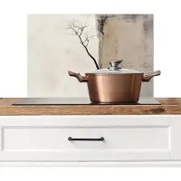 KitchenYeah Spatscherm keuken 60x40 cm - Kookplaat achterwand Wabi sabi - Plant - Beige - Muurbeschermer - Spatwand fornuis - Hoogwaardig aluminium