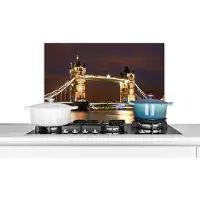 KitchenYeah Spatscherm keuken - London - Tower Bridge - Verlichting - Brug - Licht - Spatwand fornuis - Achterwand - 70x50 cm - Aluminium