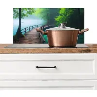 KitchenYeah Spatscherm keuken 60x30 cm - Kookplaat achterwand Brug - Water - Rivier - Bos - Muurbeschermer - Spatwand fornuis - Hoogwaardig aluminium