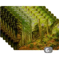KitchenYeah Placemat - Placemats kunststof - Bomen - Steen - Bos - Natuur - Planten - 45x30 cm - 6 stuks - Hittebestendig - Anti-Slip - Onderlegger - Afneembaar