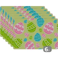 KitchenYeah Placemat - Placemats kunststof - Paasei - Patronen - Pasen - 45x30 cm - 6 stuks - Hittebestendig - Anti-Slip - Onderlegger - Afneembaar