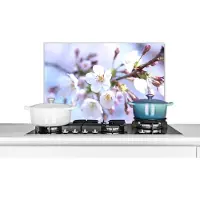 KitchenYeah Spatscherm keuken 70x50 cm - Kookplaat achterwand Bloemen - Sakura - Tak - Muurbeschermer - Spatwand fornuis - Hoogwaardig aluminium