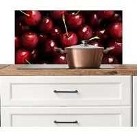 KitchenYeah Spatscherm keuken 90x45 cm - Kookplaat achterwand Rood - Fruit - Kersen - Muurbeschermer - Spatwand fornuis - Hoogwaardig aluminium