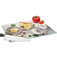 KitchenYeah Glazen Snijplank - 39x28 - Pasta - Basilicum - Koken - Snijplanken Glas