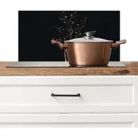 KitchenYeah Spatscherm keuken 70x30 cm - Kookplaat achterwand Takken - Blaadjes - Zwart - Muurbeschermer - Spatwand fornuis - Hoogwaardig aluminium