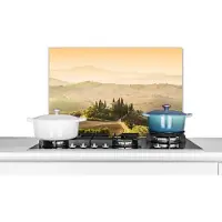 KitchenYeah Spatscherm keuken 70x50 cm - Kookplaat achterwand Landschap - Groen - Heuvel - Toscane - Natuur - Muurbeschermer - Spatwand fornuis - Hoogwaardig aluminium