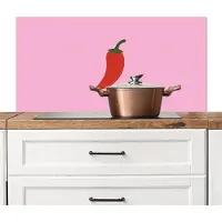 KitchenYeah Spatscherm keuken 100x50 cm - Kookplaat achterwand Peper - Rood - Illustratie - Muurbeschermer - Spatwand fornuis - Hoogwaardig aluminium
