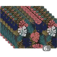 KitchenYeah Placemat - Placemats kunststof - Flora - Goud - Patronen - Hawaii - Tropisch - 45x30 cm - 6 stuks - Hittebestendig - Anti-Slip - Onderlegger - Afneembaar