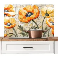 KitchenYeah Spatscherm keuken 100x65 cm - Kookplaat achterwand Klaprozen - Oranje - Mozaïek - Bladeren - Muurbeschermer - Spatwand fornuis - Hoogwaardig aluminium
