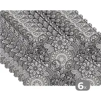 KitchenYeah Placemat - Placemats kunststof - Mandala - Zentangle - Patroon - 45x30 cm - 6 stuks - Hittebestendig - Anti-Slip - Onderlegger - Afneembaar