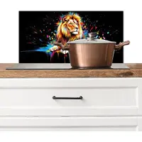 KitchenYeah Spatscherm keuken 60x30 cm - Kookplaat achterwand Leeuw - Kleurrijk - Spetters - Muurbeschermer - Spatwand fornuis - Hoogwaardig aluminium