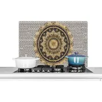 KitchenYeah Spatscherm keuken 80x55 cm - Kookplaat achterwand Mandala - Bloem - Goud - Luxe - Bohemian - Muurbeschermer - Spatwand fornuis - Hoogwaardig aluminium