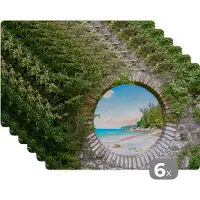 KitchenYeah Placemat - Placemats kunststof - Strand - Zee - Doorkijk - Zomer - 45x30 cm - 6 stuks - Hittebestendig - Anti-Slip - Onderlegger - Afneembaar