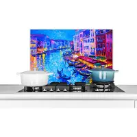 KitchenYeah Spatscherm keuken 60x40 cm - Kookplaat achterwand Schilderij - Italië - Boot - Water - Architectuur - Muurbeschermer - Spatwand fornuis - Hoogwaardig aluminium