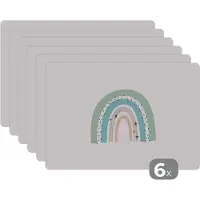 KitchenYeah Placemat kinderen - Placemat - Placemats kunststof - Regenboog - Kinderen - Sterren - Stippen - Pastel - 45x30 cm - 6 stuks - Hittebestendig - Anti-Slip - Onderlegger - Afneembaar