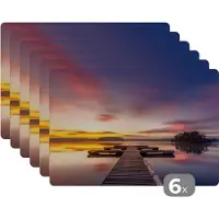 KitchenYeah Placemat - Placemats kunststof - Steiger - Zonsondergang - Water - Zee - Reflectie - 45x30 cm - 6 stuks - Hittebestendig - Anti-Slip - Onderlegger - Afneembaar