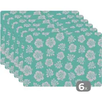 KitchenYeah Placemat - Placemats kunststof - Hawaii - Hibiscus - Bloem - Patronen - 45x30 cm - 6 stuks - Hittebestendig - Anti-Slip - Onderlegger - Afneembaar