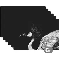 KitchenYeah Placemat - Placemats kunststof - Kraanvogel - Zwart - Wit - Vogel - Dieren - 45x30 cm - 6 stuks - Hittebestendig - Anti-Slip - Onderlegger - Afneembaar