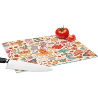 KitchenYeah Glazen Snijplank - 39x28 - Thee - Dieren - Snoepgoed - Regenboog - Patronen - Snijplanken Glas