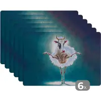 KitchenYeah Placemat - Placemats kunststof - Koe - Rok - Ballet - Dieren - Portret - Kids - 45x30 cm - 6 stuks - Hittebestendig - Anti-Slip - Onderlegger - Afneembaar