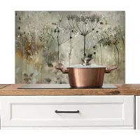 KitchenYeah Spatscherm keuken 80x55 cm - Kookplaat achterwand - Bloemen industrieel - Muurbeschermer grijs hittebestendig - Spatwand fornuis - Hoogwaardig aluminium - Aanrecht decoratie abstract