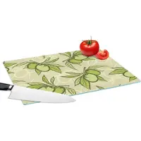 KitchenYeah Glazen Snijplank - 39x28 - Olijf - Bladeren - Vegan - Design - Vintage - Snijplanken Glas