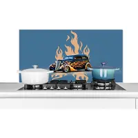KitchenYeah Spatscherm keuken 100x50 cm - Kookplaat achterwand Auto - Vintage - Blauw - Vlammen - Muurbeschermer - Spatwand fornuis - Hoogwaardig aluminium