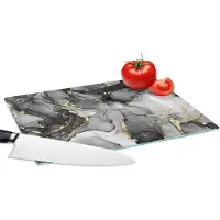 KitchenYeah Glazen Snijplank - 28x20 - Marmer - Zwart - Goud - Grijs - Snijplanken Glas