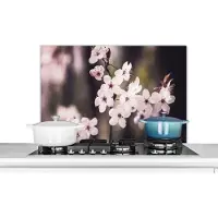 KitchenYeah Spatscherm keuken 80x55 cm - Kookplaat achterwand Bloemen - Wit - Natuur - Plant - Bloesem - Muurbeschermer - Spatwand fornuis - Hoogwaardig aluminium