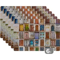 KitchenYeah Placemat - Placemats kunststof - Deuren - Architectuur - Vintage - Collage - 45x30 cm - 6 stuks - Hittebestendig - Anti-Slip - Onderlegger - Afneembaar