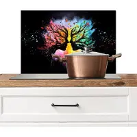 KitchenYeah Spatscherm keuken 70x50 cm - Kookplaat achterwand Gezichten - Silhouetten - Kleurrijk - Takken - Muurbeschermer - Spatwand fornuis - Hoogwaardig aluminium
