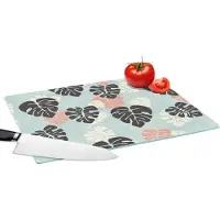 KitchenYeah Glazen Snijplank - 39x28 - Bladeren - Monstera - Hawaii - Patronen - Snijplanken Glas